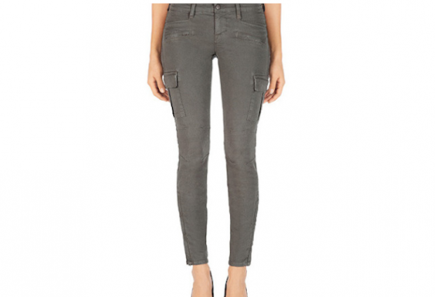J Brand Army Green Skinny Cargo Pants:
These are a great alternative to your blue jeans. They go with everything! Try them with a denim shirt and your new car coat for a cute day look. For night, your fave tee and tuxedo jacket and a pair of heels.